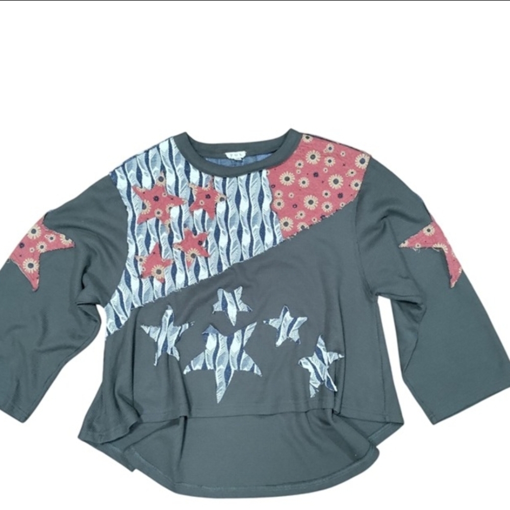 Pol Patchwork Waffle Knit Star Top - image 3